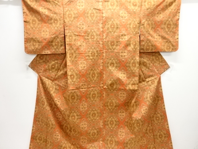 JAPANESE KIMONO / ANTIQUE KIMONO / SILK / TSUMUGI / WOVEN FLOWER CREST